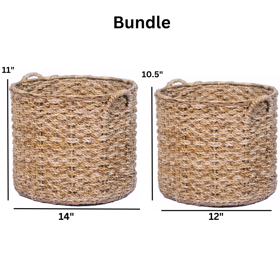 Round Wicker Storage Rattan Basket For Blankets, Toys, Towels, Laundry with Handles