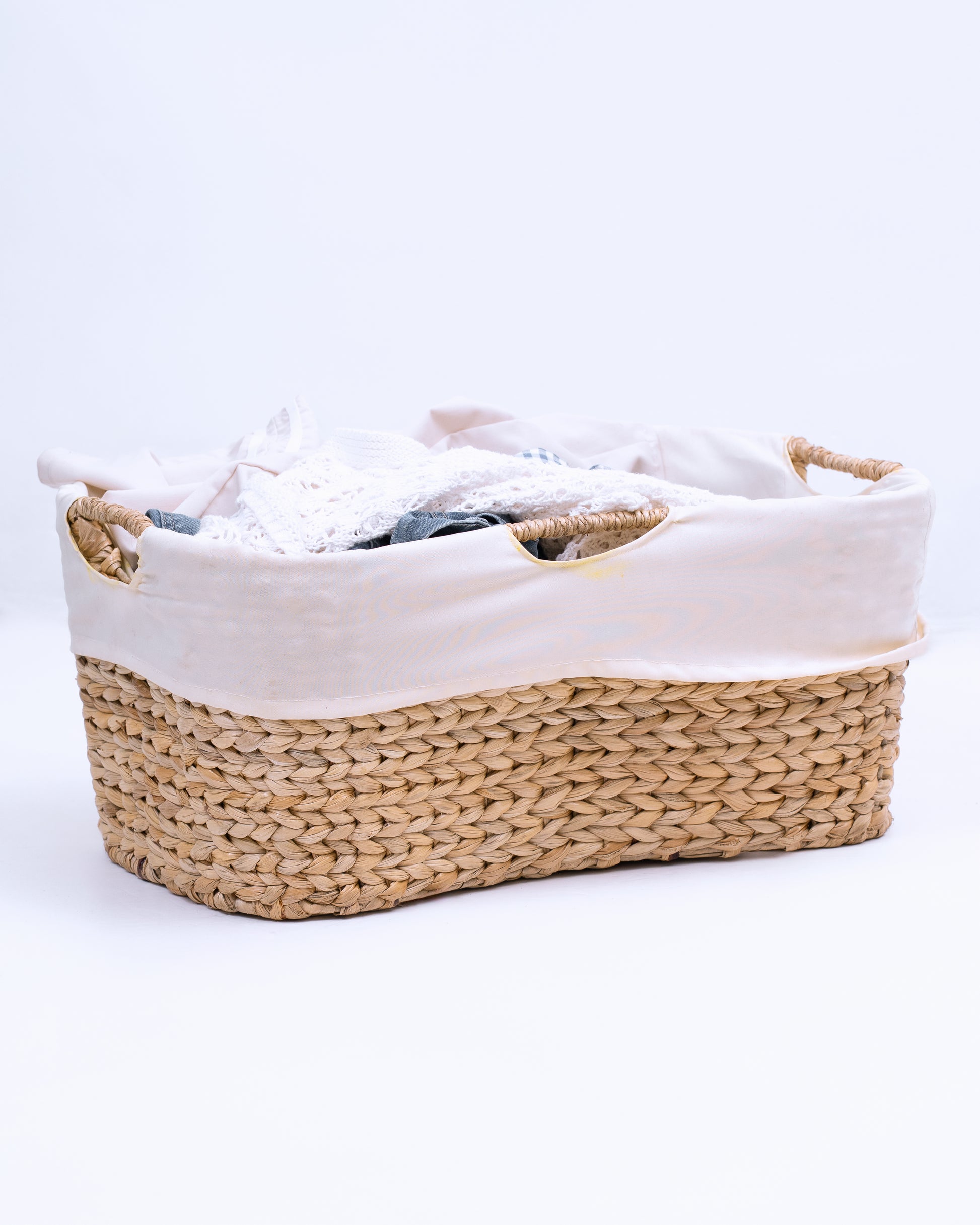 Wicker Laundry Rattan Basket with Easy Carry 3 handles and Removable Liner Laundry bag