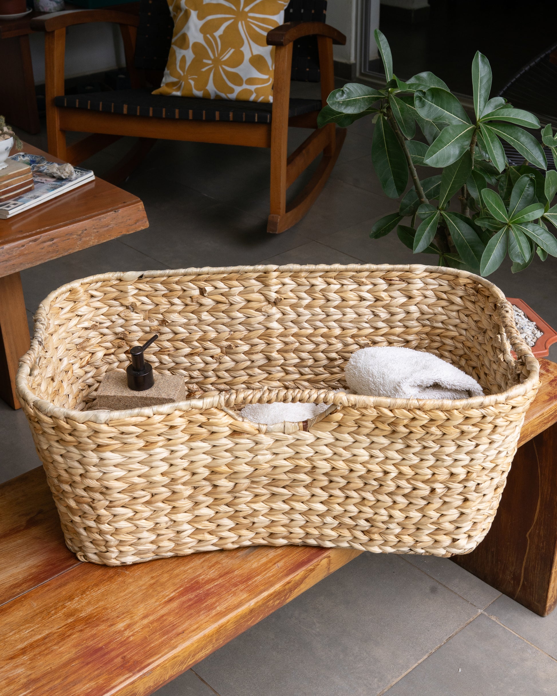 Wicker Laundry Rattan Basket with Easy Carry 3 handles and Removable Liner Laundry bag