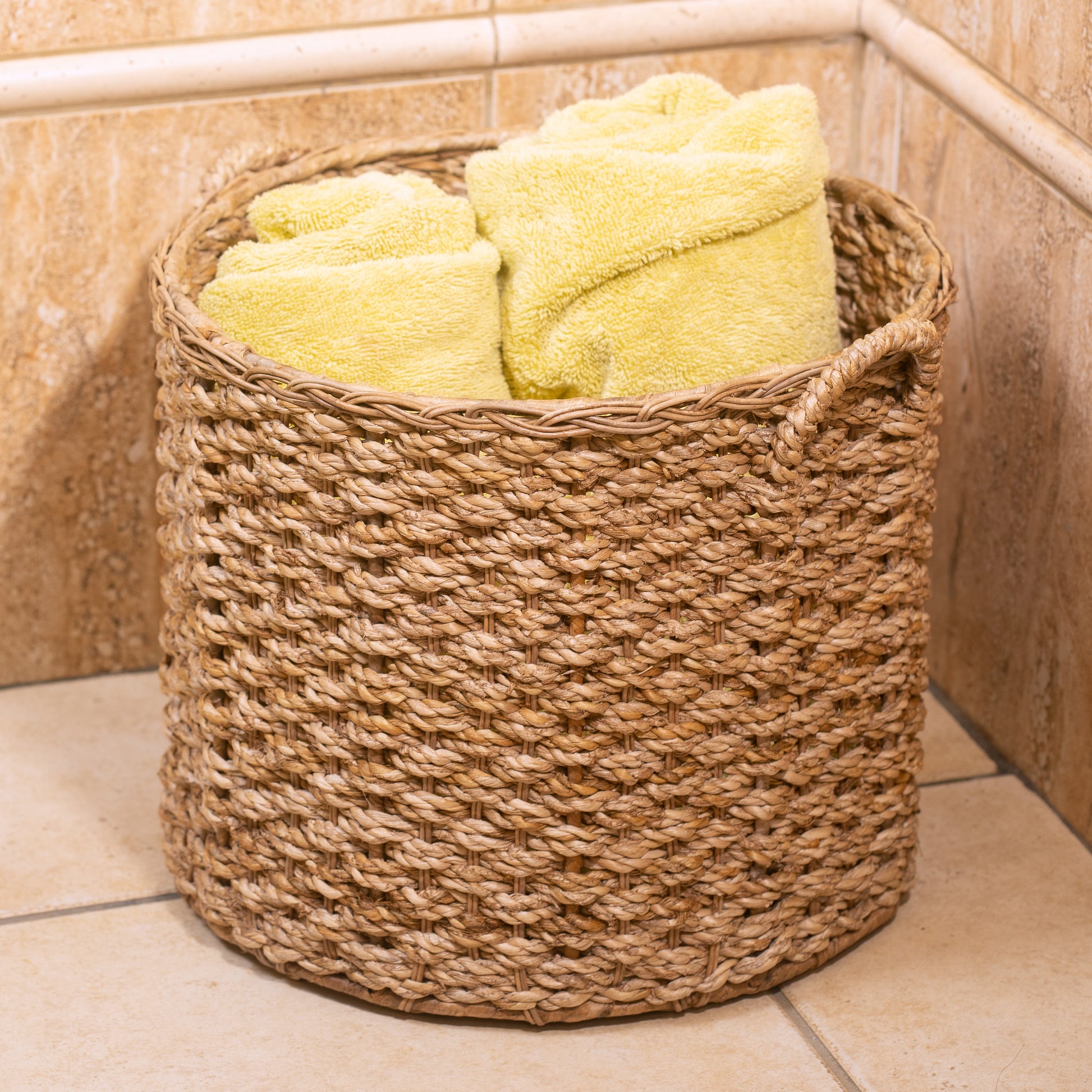 Round Wicker Storage Rattan Basket For Blankets, Toys, Towels, Laundry with Handles
