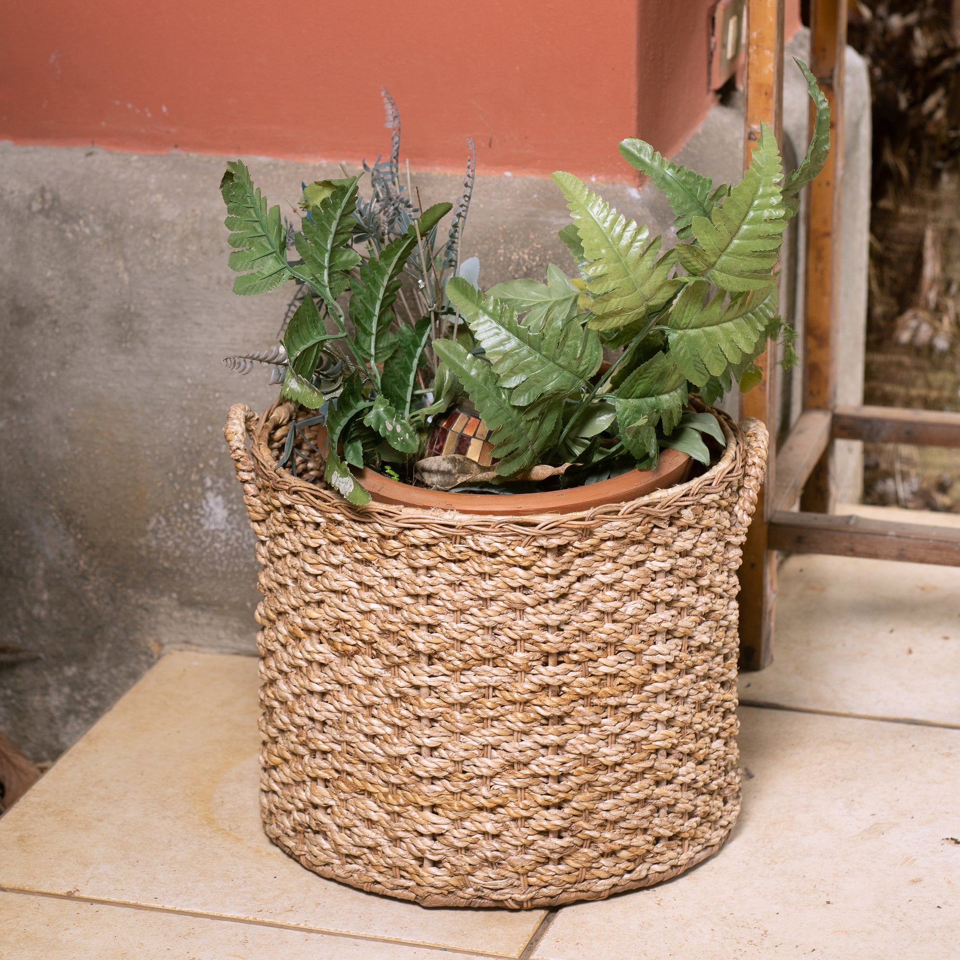 Round Wicker Storage Rattan Basket For Blankets, Toys, Towels, Laundry with Handles