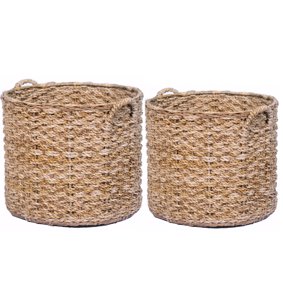 Round Wicker Storage Rattan Basket For Blankets, Toys, Towels, Laundry with Handles