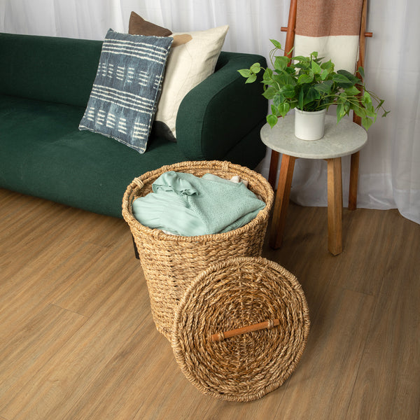 Round Hamper Large Wicker Storage Laundry Basket With Lid wholestory