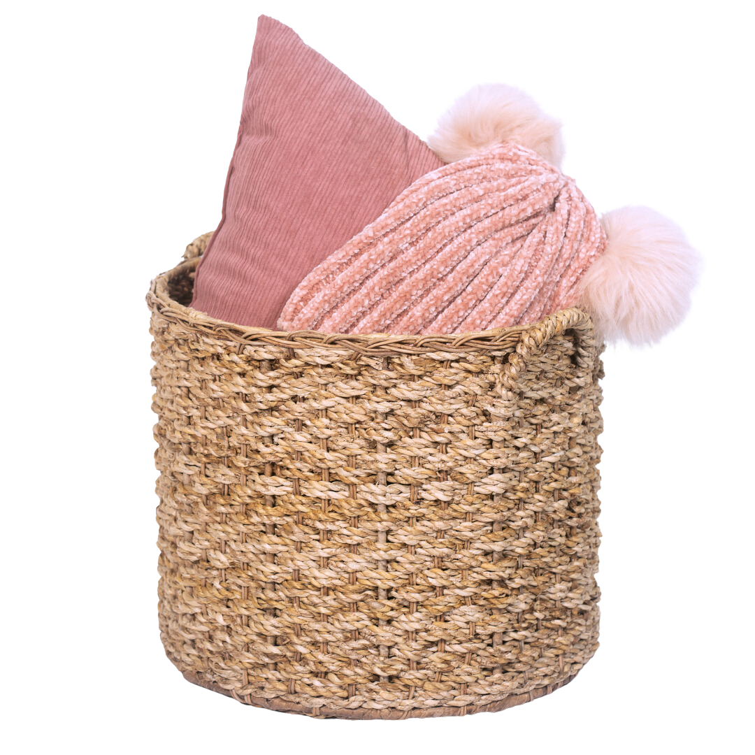 Round Wicker Storage Rattan Basket For Blankets, Toys, Towels, Laundry with Handles