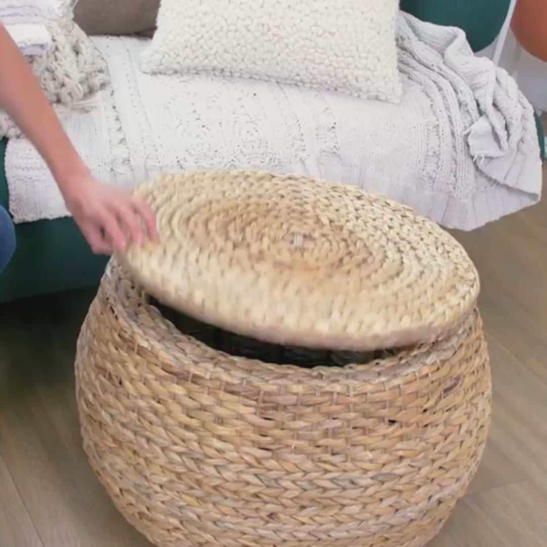Round Wicker Storage Rattan Ottoman