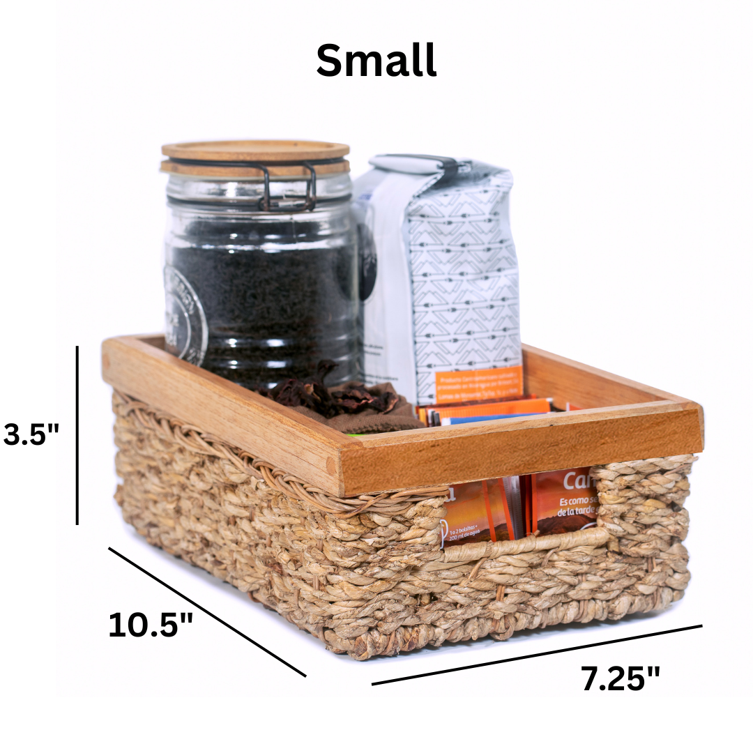 Rectangular Wicker Storage Basket Set of 3 With Wooden Handles