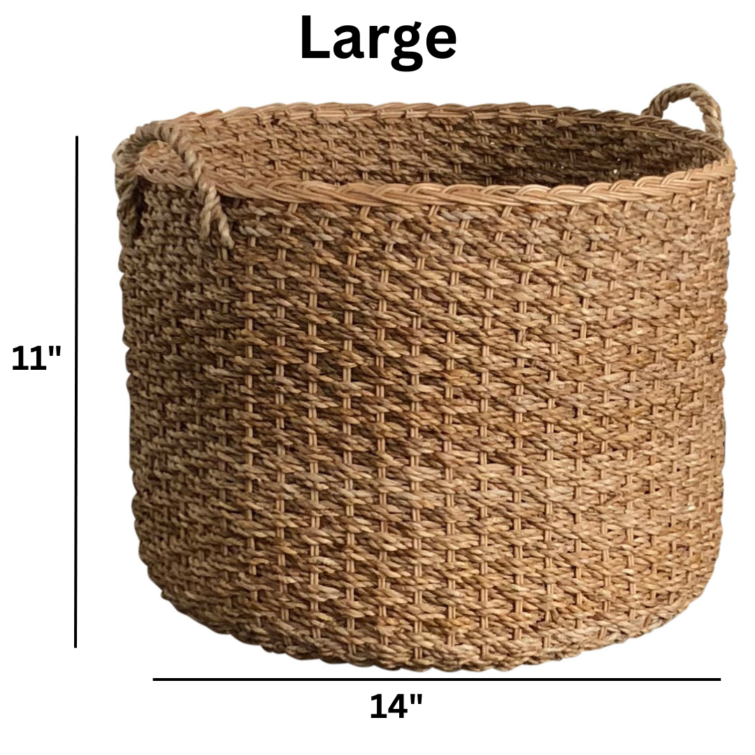 Round Wicker Storage Rattan Basket For Blankets, Toys, Towels, Laundry with Handles