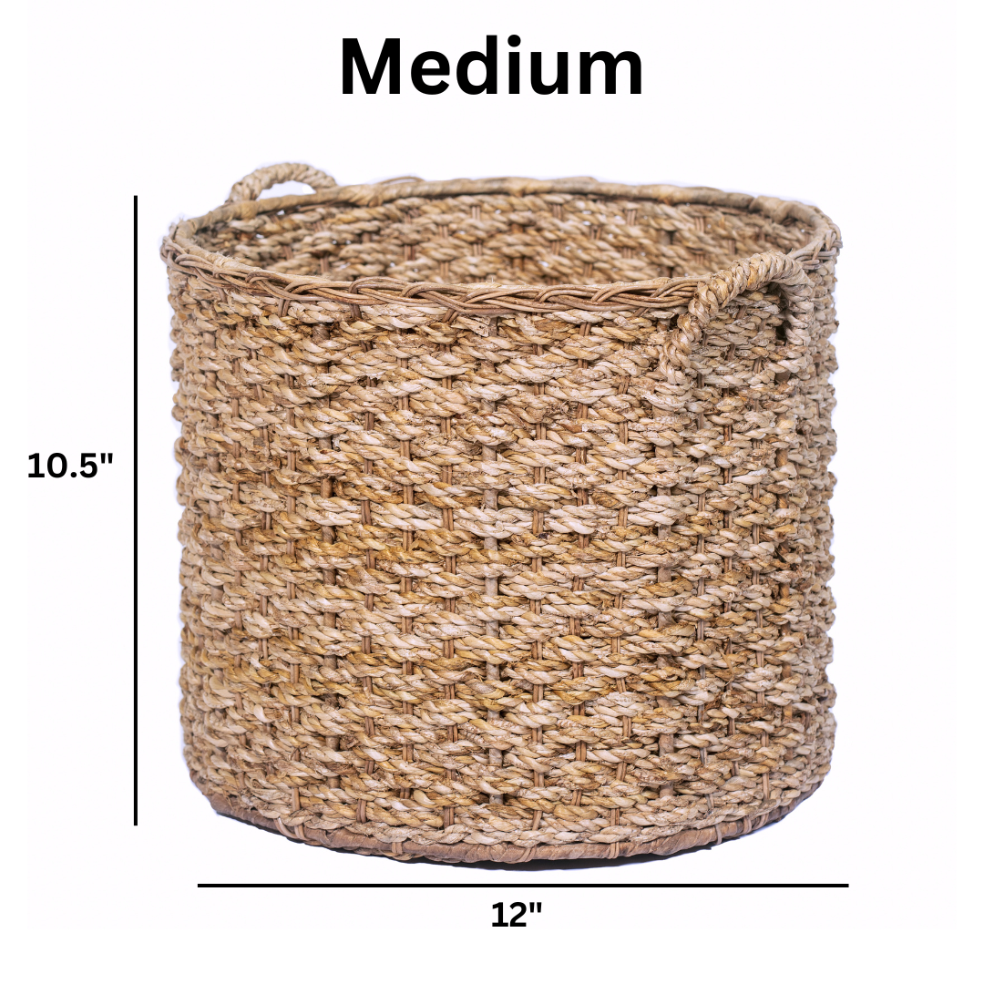 Round Wicker Storage Rattan Basket For Blankets, Toys, Towels, Laundry with Handles