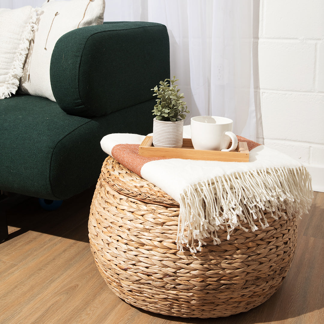 Round Wicker Storage Rattan Ottoman – wholestory