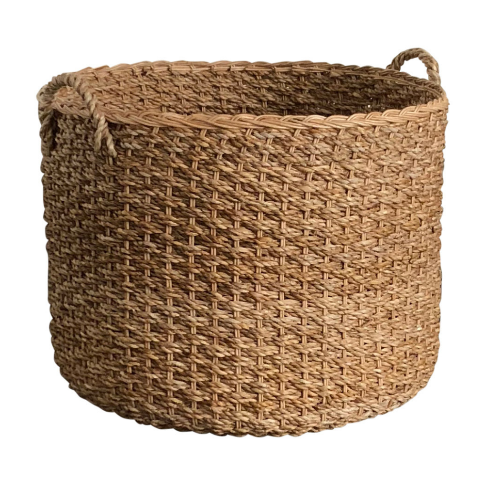 Round Wicker Storage Rattan Basket For Blankets, Toys, Towels, Laundry with Handles
