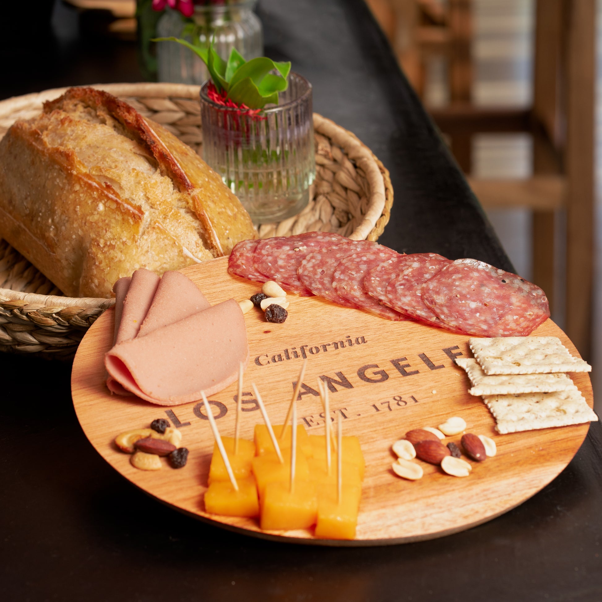 Round Wicker Tray 2 in 1 Personalized City Hometown Charcuterie Serving Board