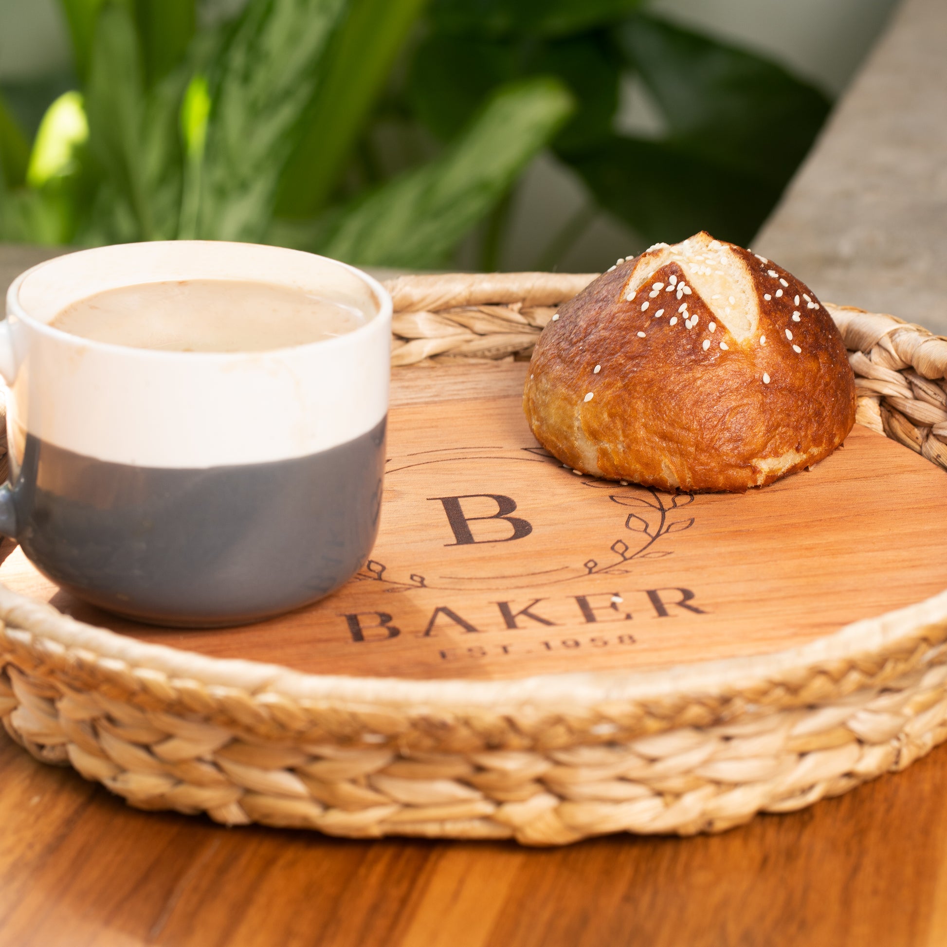 Round Wicker Tray 2 in 1 Personalized Teak Charcuterie Serving Board