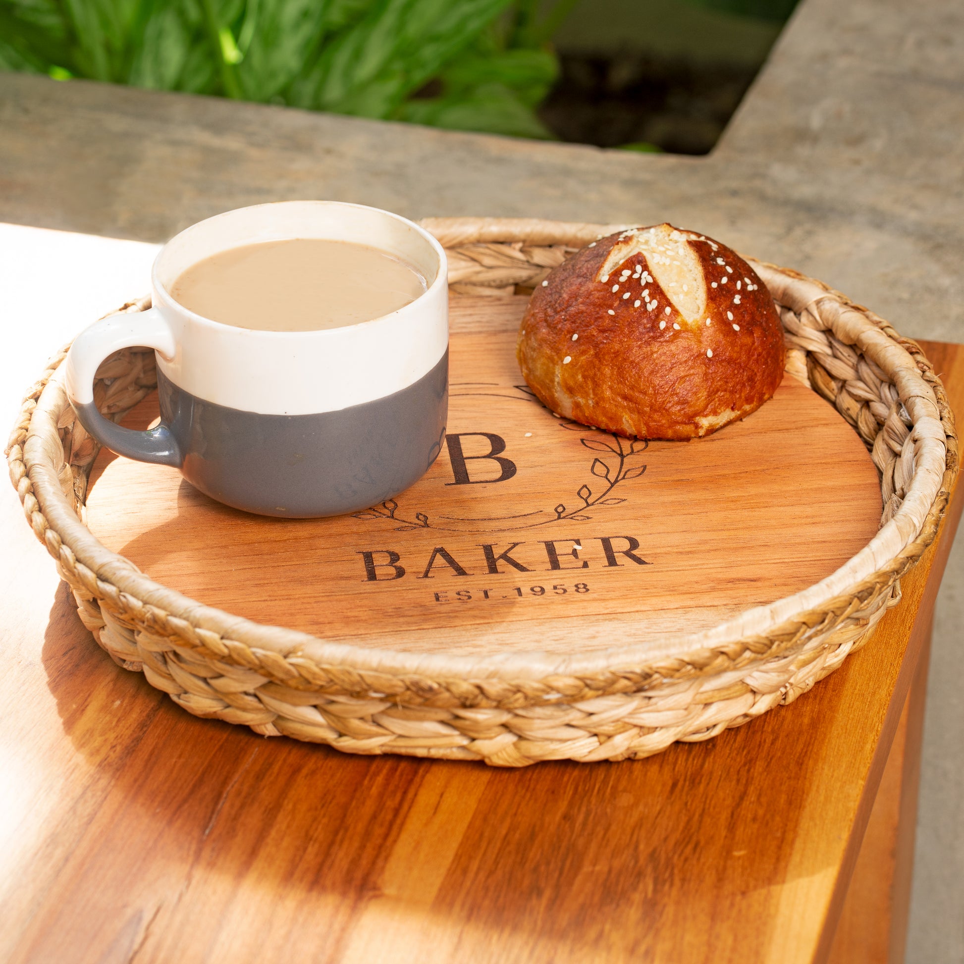 Round Wicker Tray 2 in 1 Personalized Teak Charcuterie Serving Board
