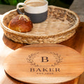 Round Wicker Tray 2 in 1 Personalized Teak Charcuterie Serving Board