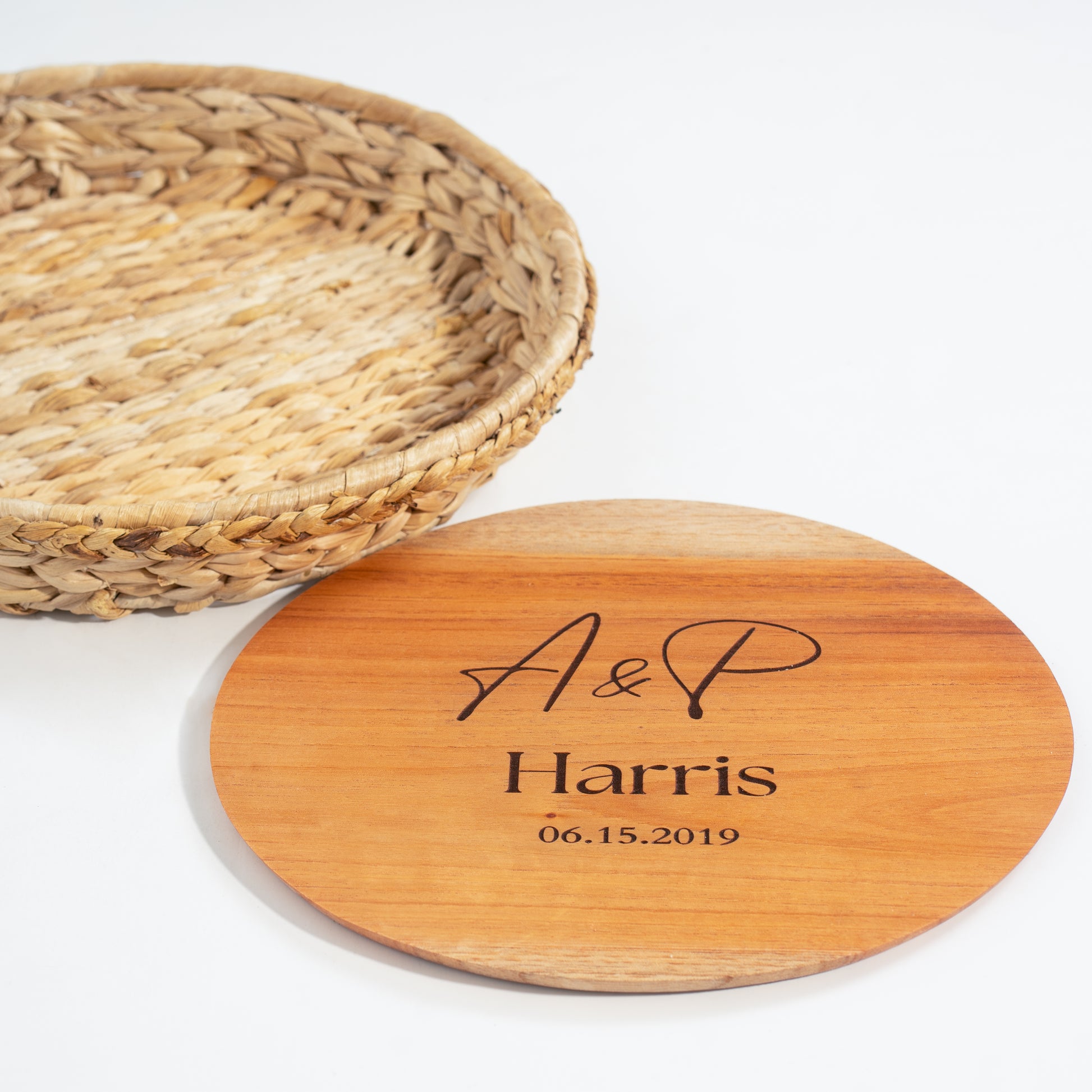 Round Wicker Tray 2 in 1 Personalized Wedding Anniversary Charcuterie Serving Board