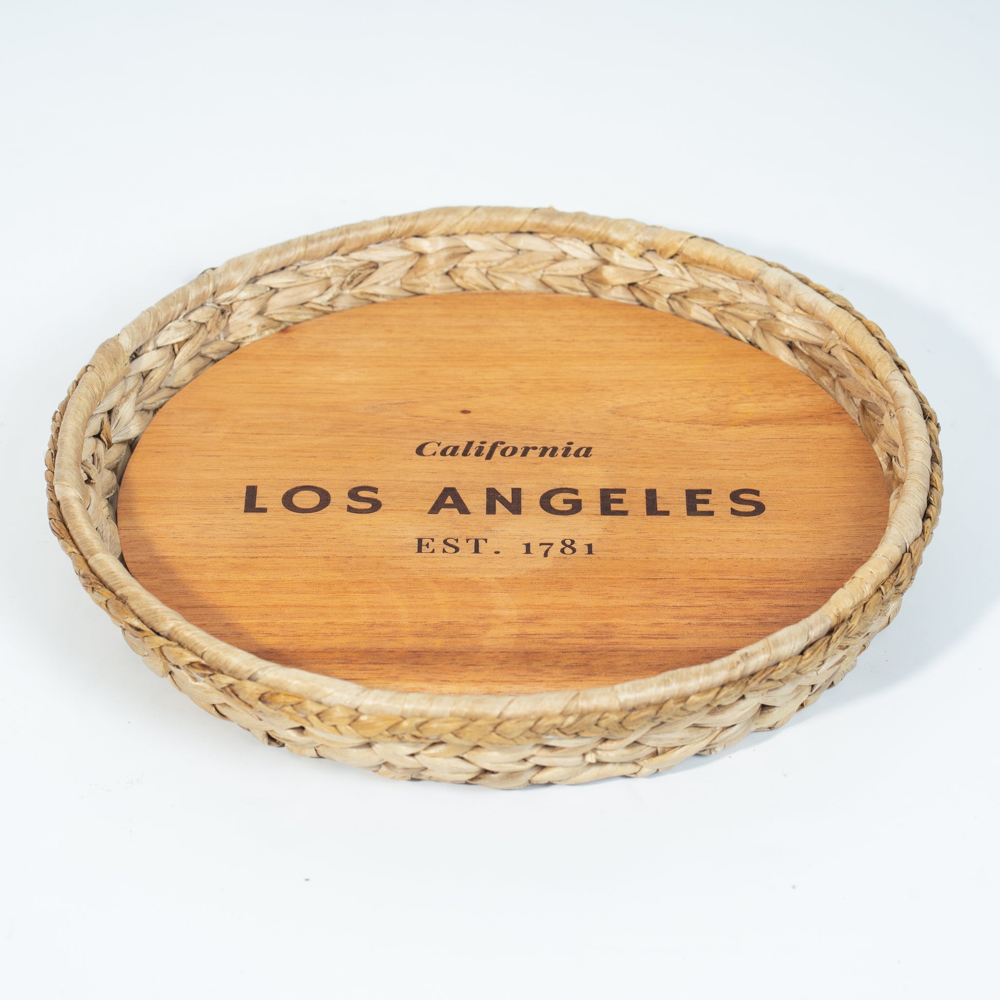 Round Wicker Tray 2 in 1 Personalized City Hometown Charcuterie Serving Board