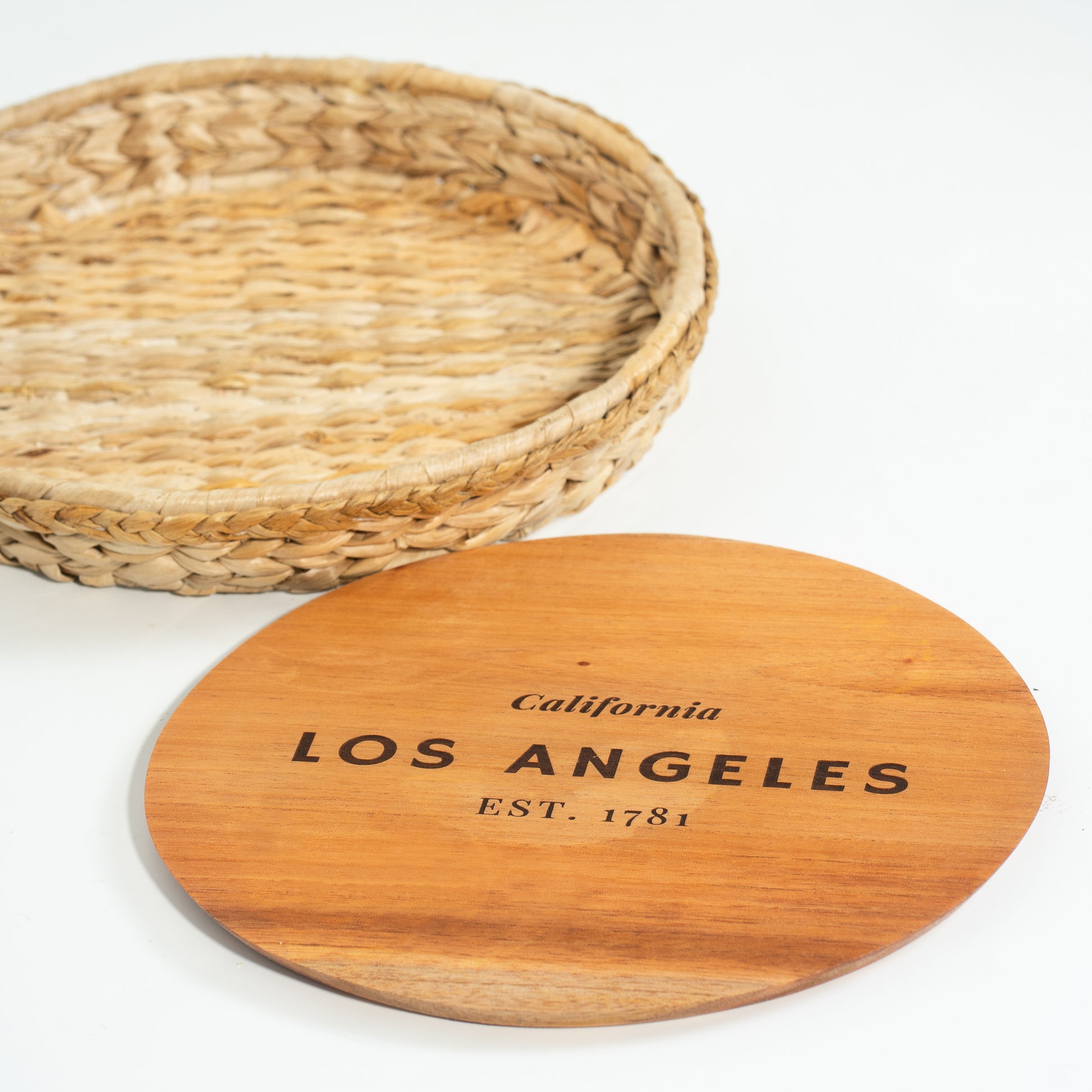 Round Wicker Tray 2 in 1 Personalized City Hometown Charcuterie Serving Board