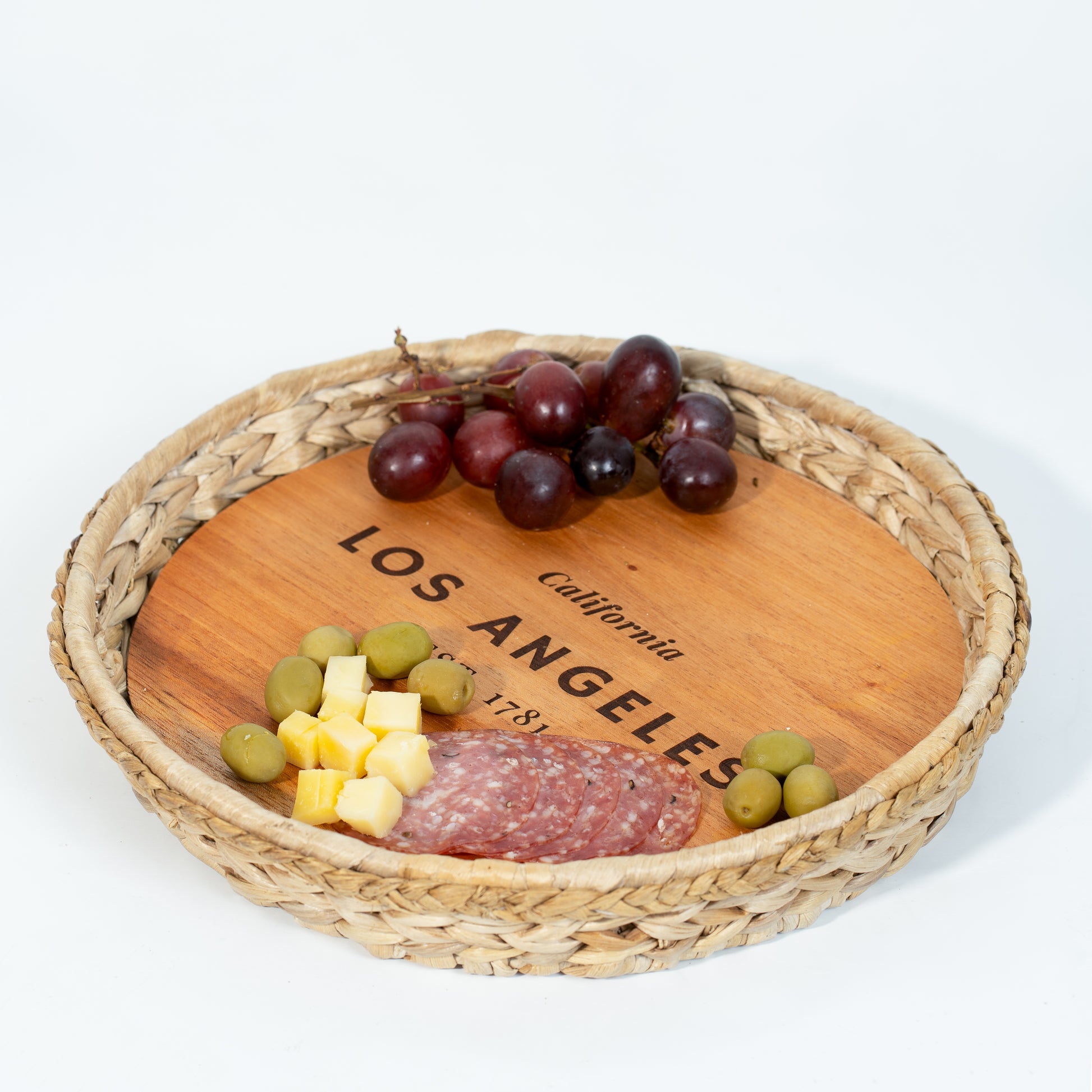 Round Wicker Tray 2 in 1 Personalized City Hometown Charcuterie Serving Board