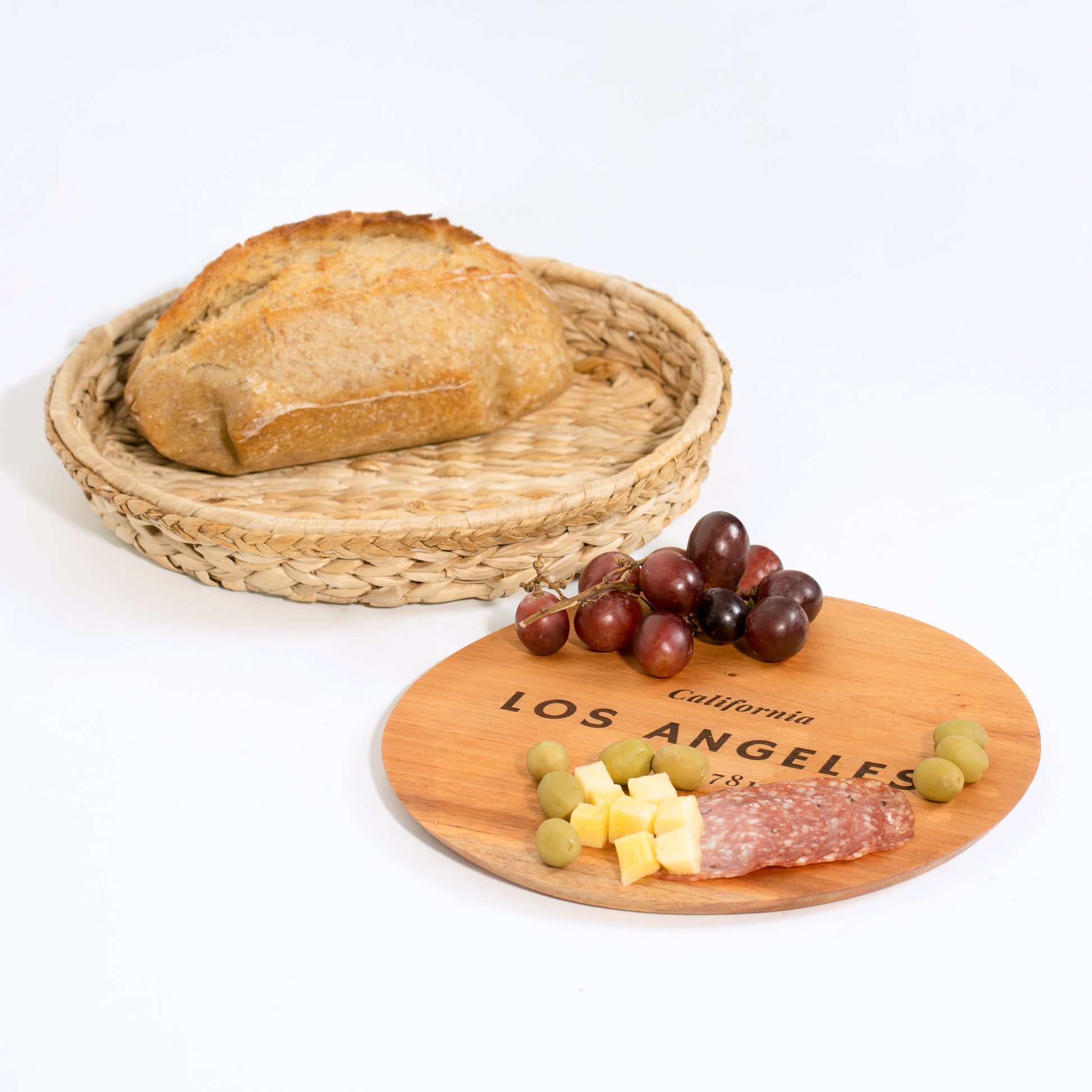 Round Wicker Tray 2 in 1 Personalized City Hometown Charcuterie Serving Board