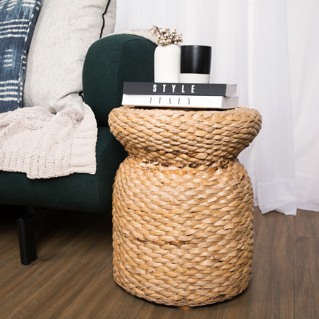 Round Wicker Side Rattan Accent Woven End Table
