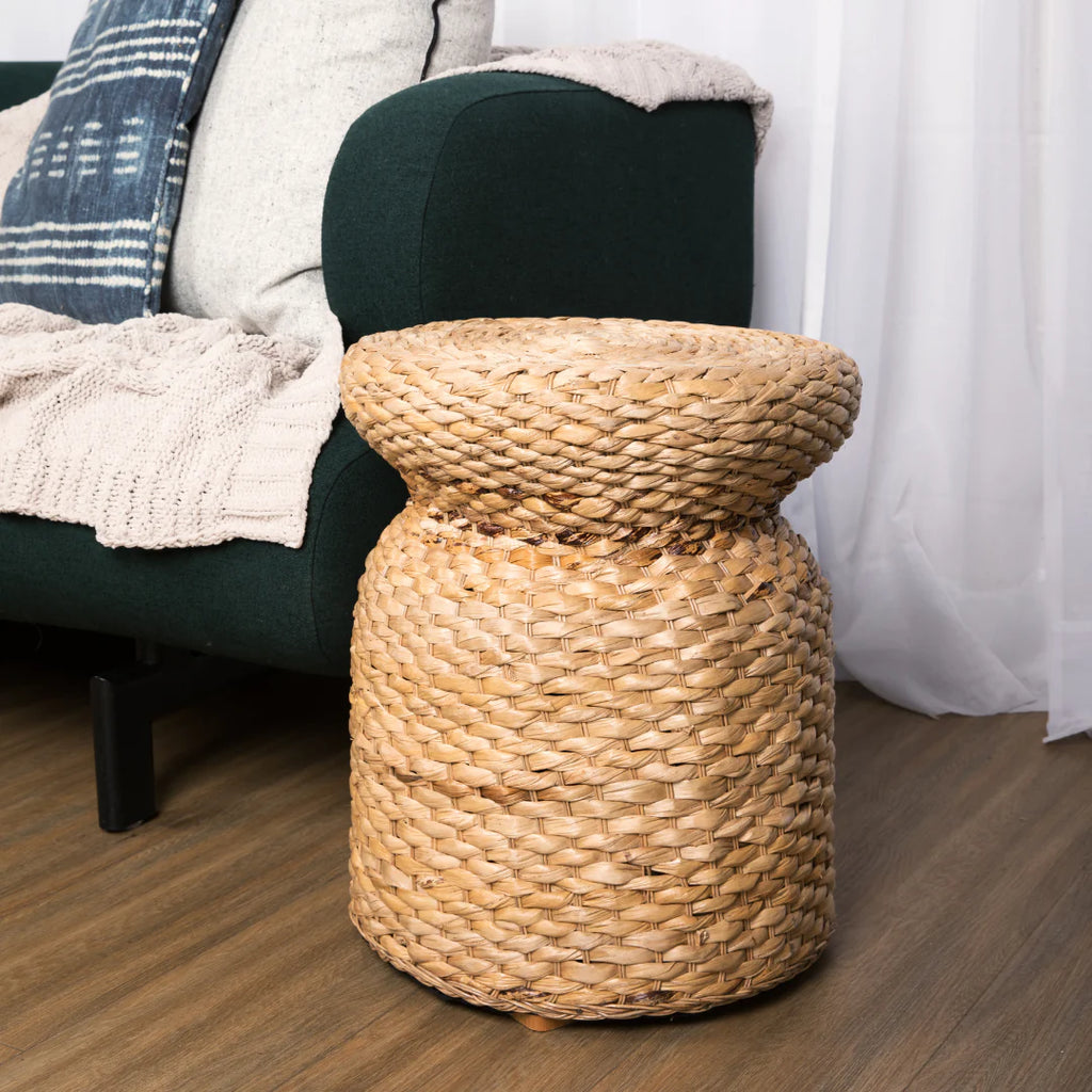 The Living Room Bundle With Round Storage Ottoman And Wicker Side Table