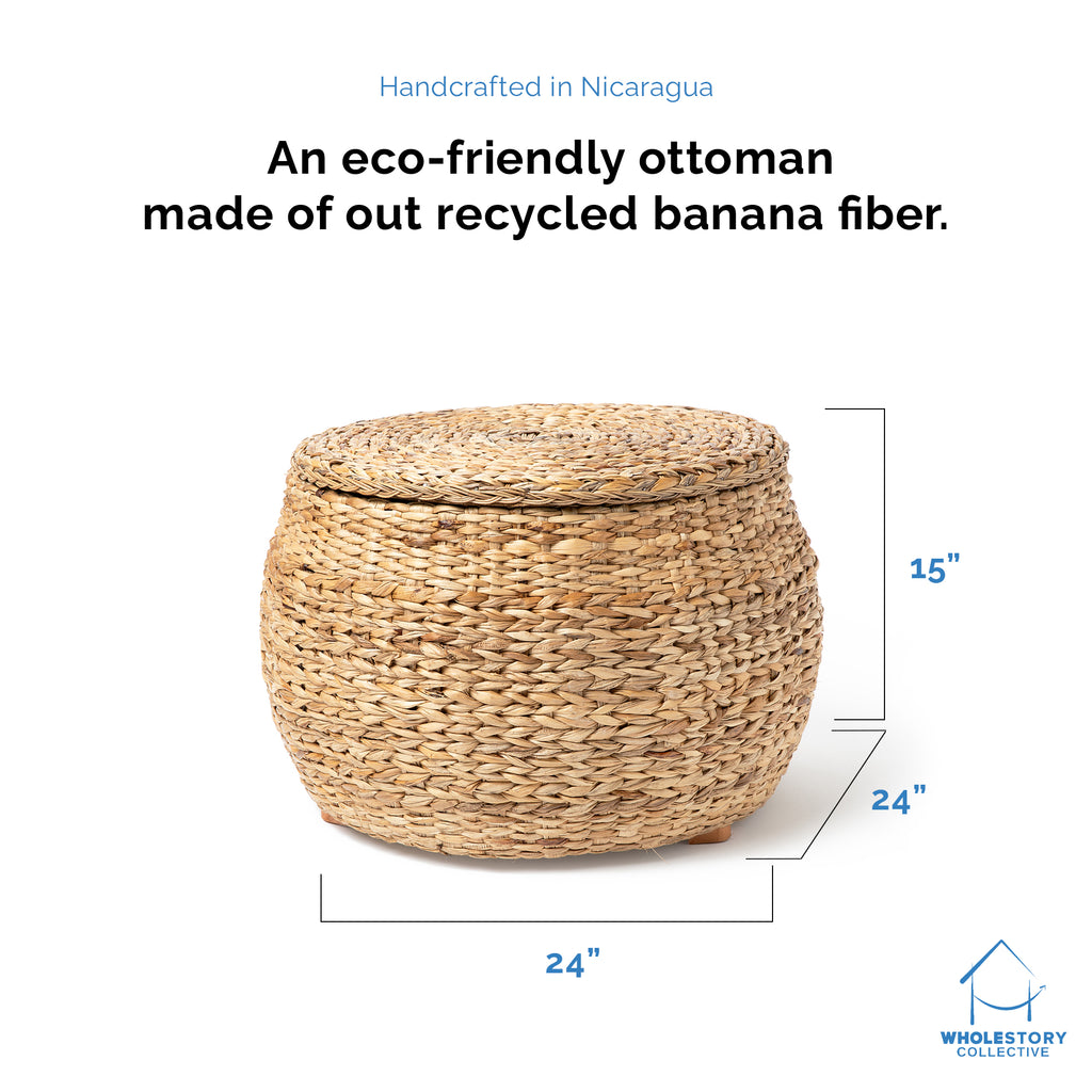 Round Wicker Storage Rattan Ottoman