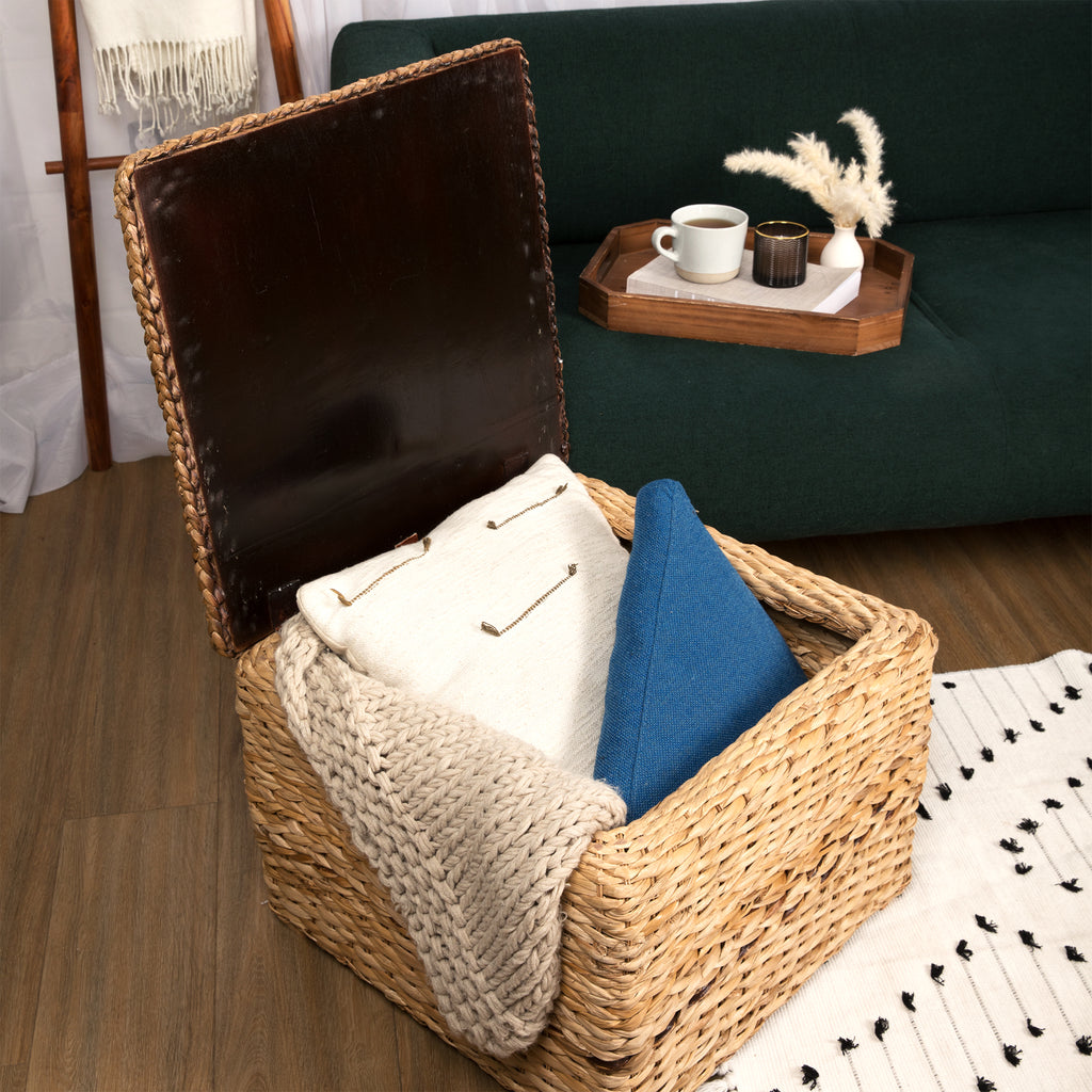 Square Wicker Ottoman Storage Chest Rattan Coffee Table