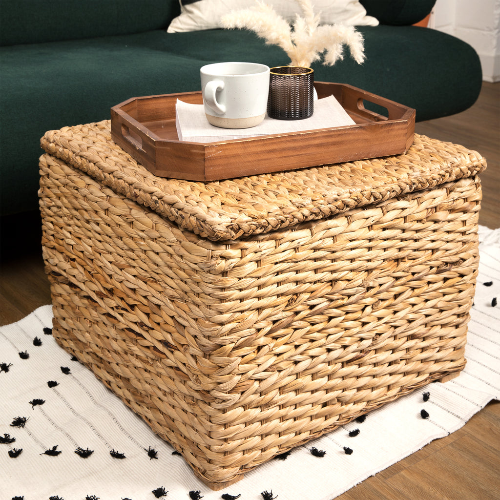 Square Wicker Storage Ottoman Rattan Coffee Table