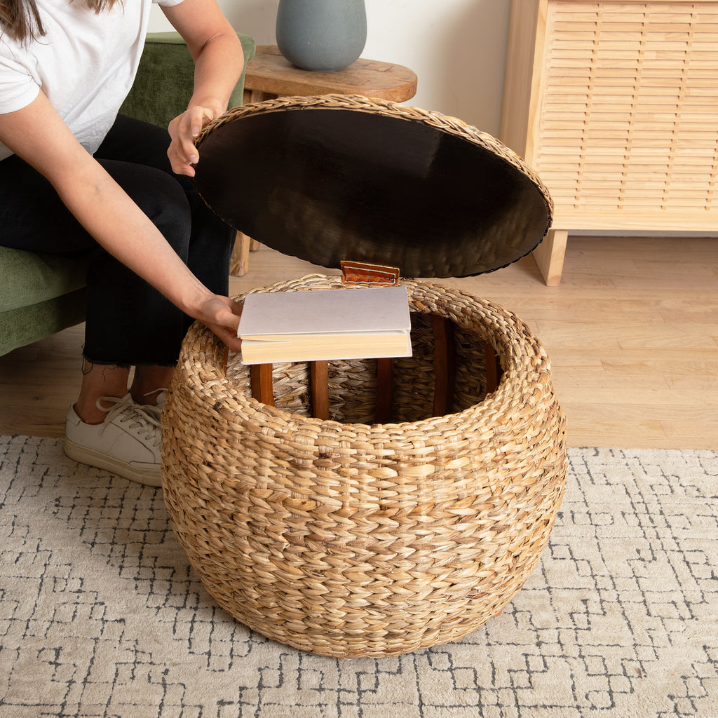Round Wicker Storage Rattan Ottoman