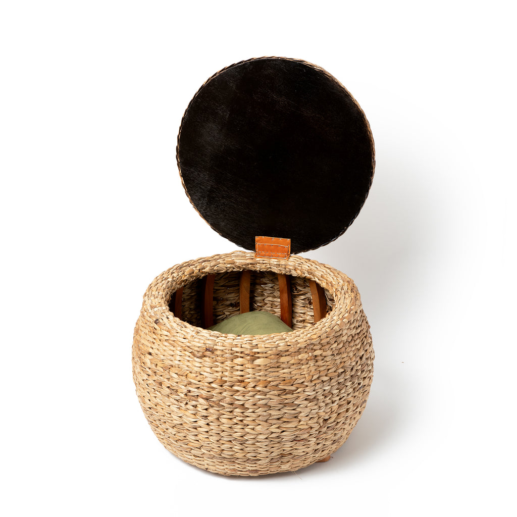Round Wicker Storage Rattan Ottoman