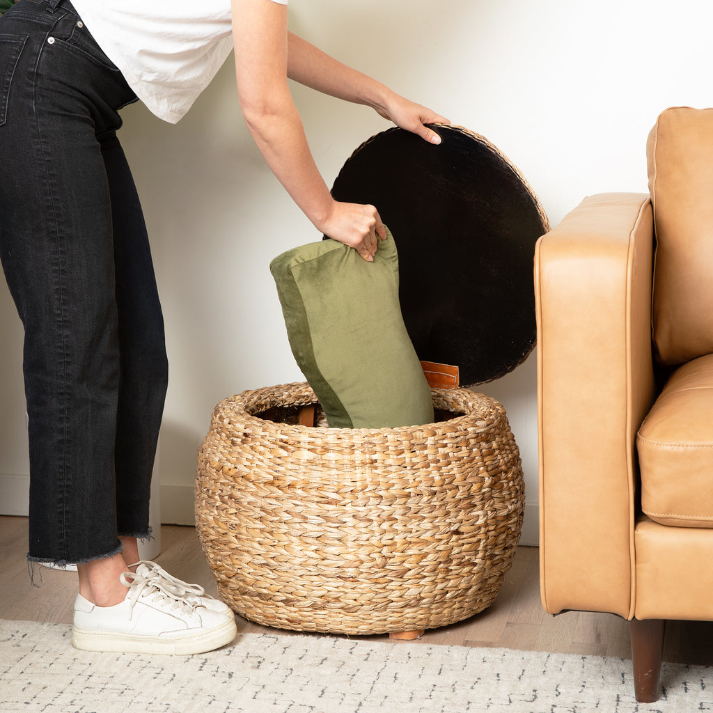 Round Wicker Storage Rattan Ottoman