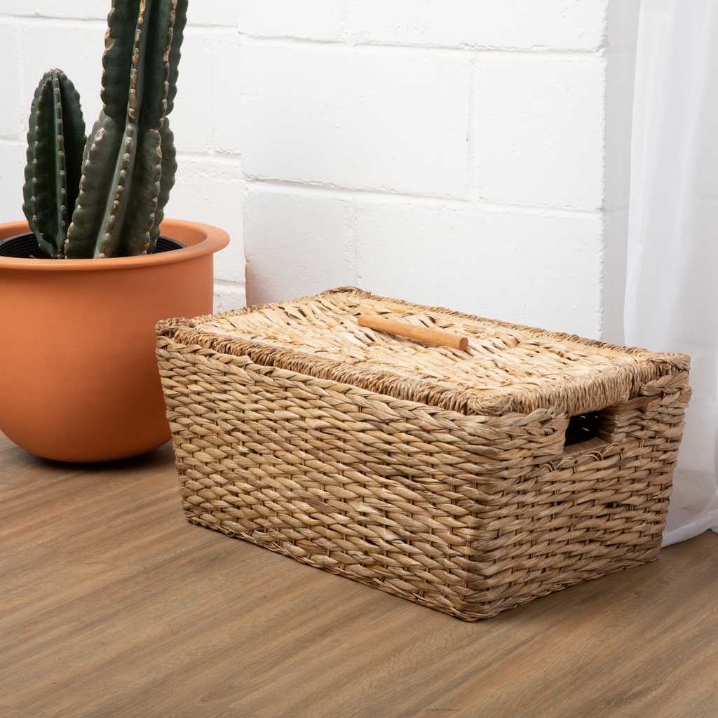 Wicker Toy Storage Chest Rattan Large Rectangular Basket with Lid