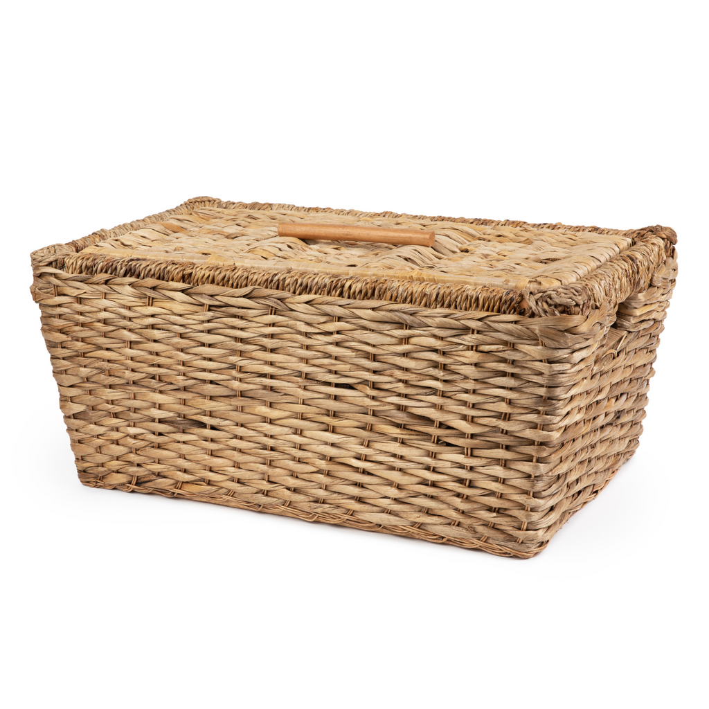 Wicker Toy Storage Chest Rattan Large Rectangular Basket with Lid