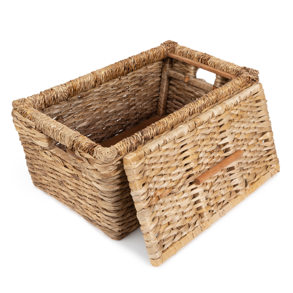 Wicker Toy Storage Chest Rattan Large Rectangular Basket with Lid