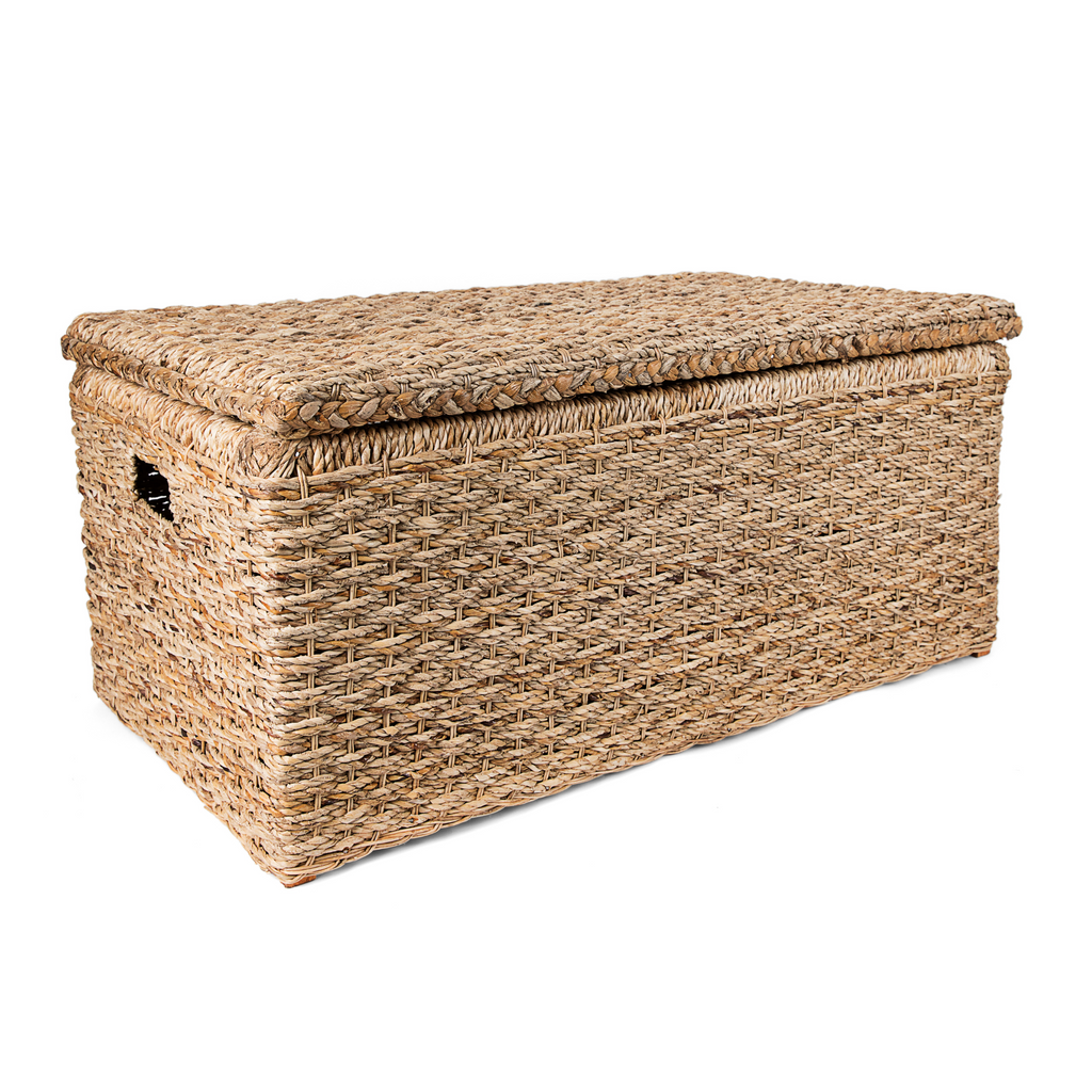 Wicker Storage Trunk Handwoven Natural Rattan Chest with Lid-Large
