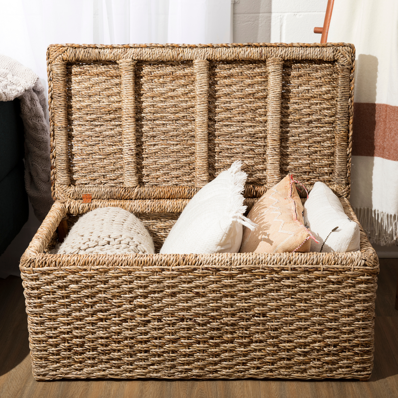 Wicker Storage Trunk Handwoven Natural Rattan Chest with LidLarge
