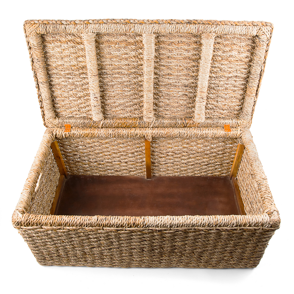 Wicker Storage Trunk Handwoven Natural Rattan Chest with Lid-Large