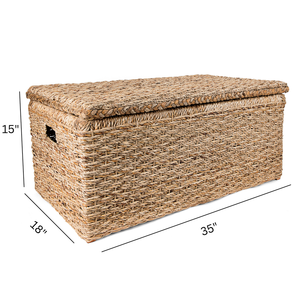 Wicker Storage Trunk Handwoven Natural Rattan Chest with Lid-Large