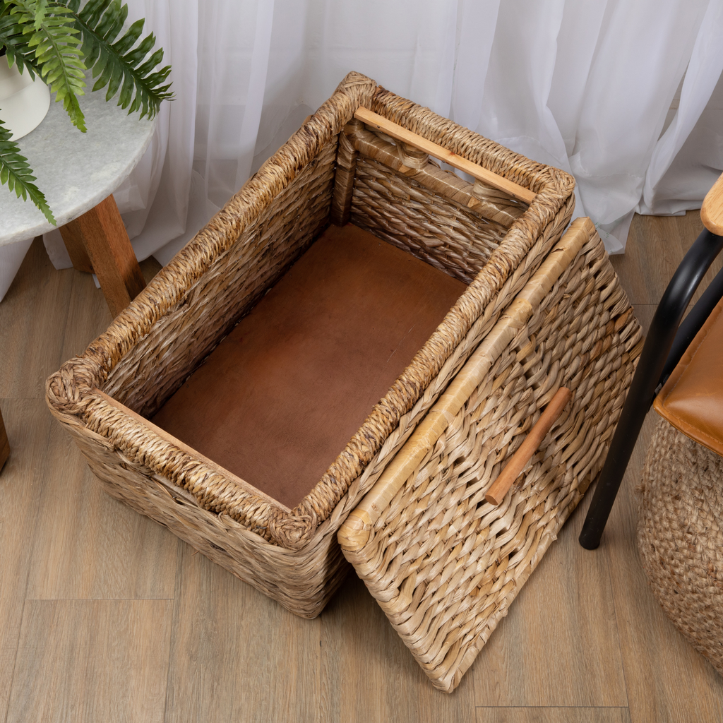 Wicker Toy Storage Chest Rattan Large Rectangular Basket with Lid