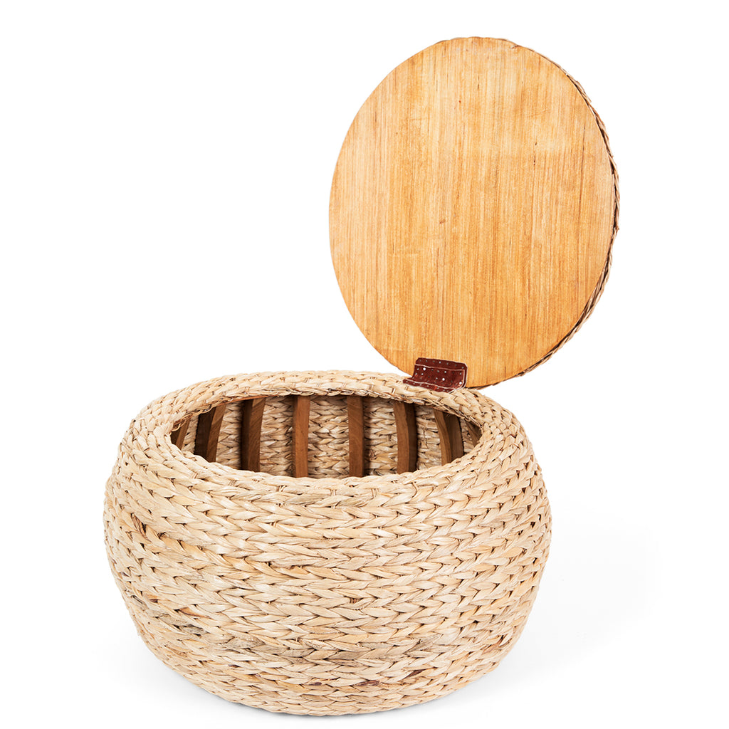Round Storage Ottoman Natural Wicker Rattan With Lid