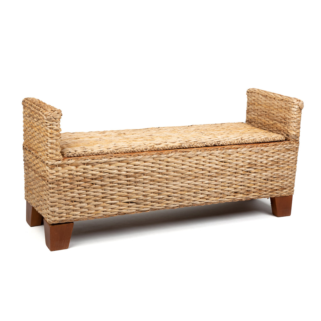 Wicker Storage Bench Rattan Woven Ottoman for Entryway, End of Bed, Living Room